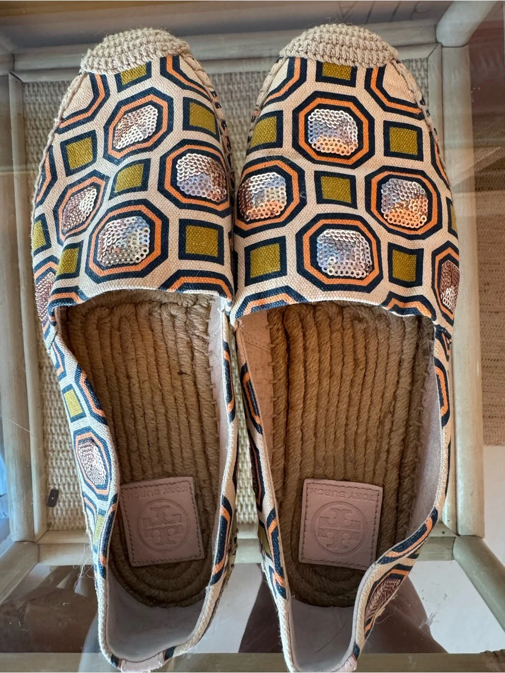 Tory Burch Printed Sequin Espadrille Flats Women’s US 9.5